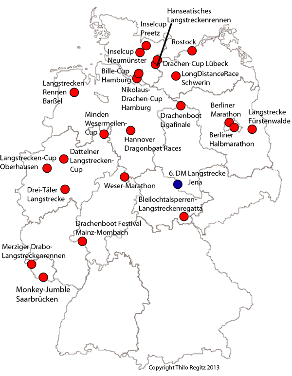 Landkarte der deutschen Drachenboot Langstreckenregatten